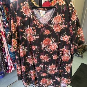 LuLaRoe 3XL Morgan Black and Pink Floral Tunic